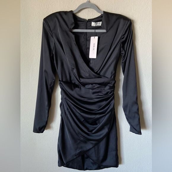NWT House of CB Nelinha Gathered Tux Mini Black Dress Size M - Picture 6 of 10